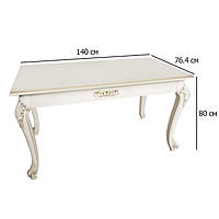 Белый прямоугольный обеденный стол классика Ливорно 140х76.4 см с патиной прованс светлый для гостиной