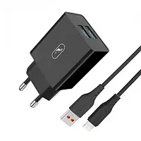 Сетевое зарядное устройство для телефона SkyDolphin MZP-000170 Black SC30L (2USB, 2.1A) + кабель Lightning