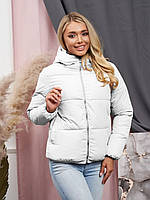 Куртка женская короткая дутая с капюшоном осенне-зимняя - 009 белый цвет