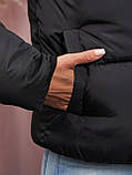 Куртка жіноча коротка з капюшоном дута осінньо-весняна — 009 чорний колір, фото 3