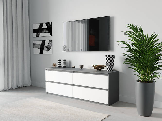 Тумба под телевизор с ящиками без ручек комод FHT-223 Антрацит/Белый ...