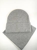 Сіра шапка з Шарфом Бафом Снудом зимовий омплект на Флисе