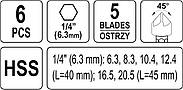 Набір зівонок конічних по металу HEX-1/4" 6 шт YATO YT-44729 Польща, фото 3