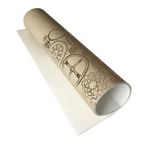 Відріз шкірозамінника з тисненням золотою фольгою, дизайн Golden Gears Beige, 50 см х 25 см