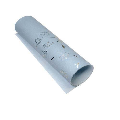 Відріз шкірозамінника з тисненням золотою фольгою, дизайн Golden Dill Blue, 50 см х 25 см