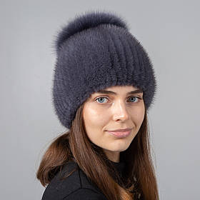 Жіноча норкова шапка на плетеній основі "Бубон-розріз"