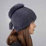 Жіноча норкова шапка на плетеній основі "Бубон-розріз", фото 3