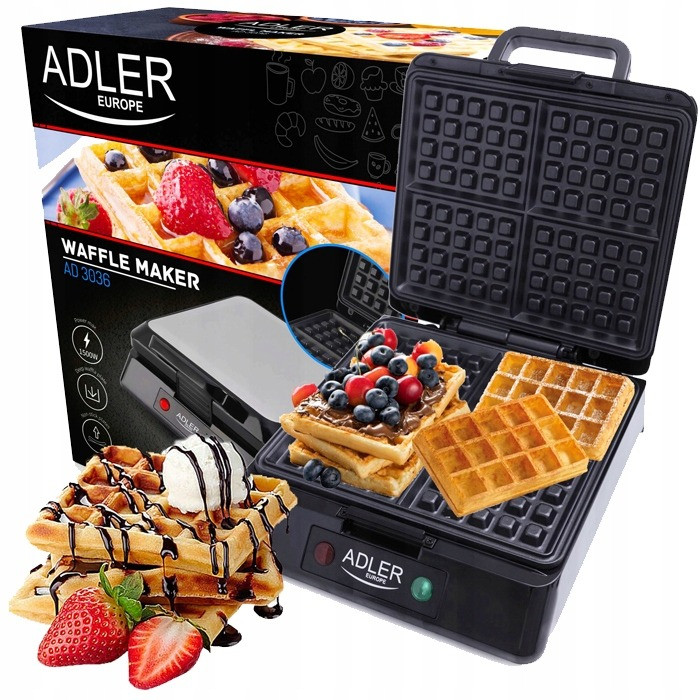 Вафельниця Adler AD 3036 для 4 квадратних бельгійських вафель (1500 Вт, Польща), фото 1
