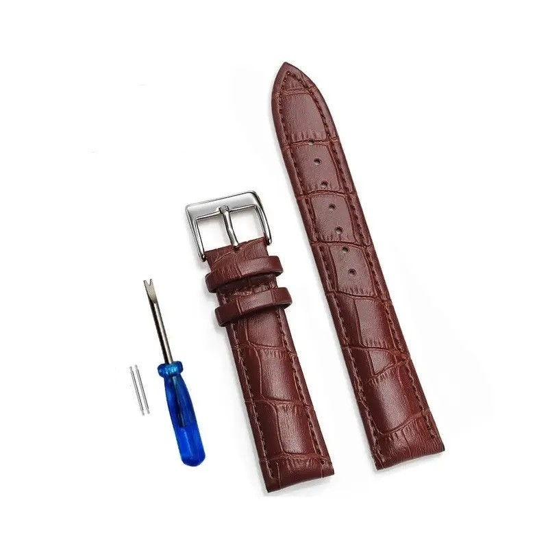 Ремінець шкіряний для годинника 20 мм коричневий, пряжка - срібляста, фото 1