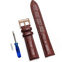 Ремешок кожаный для часов 22 мм коричневый, пряжка - золотистая