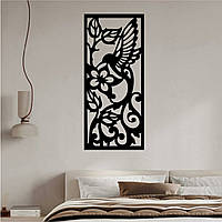 Панно картина из дерева, декор на стену из фанеры колибри 44,5см х 19,5см