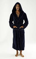 Халат Мужской Nusa NS-7230 С Капюшоном Махровый Бамбуковый Цвет Темно-Синий