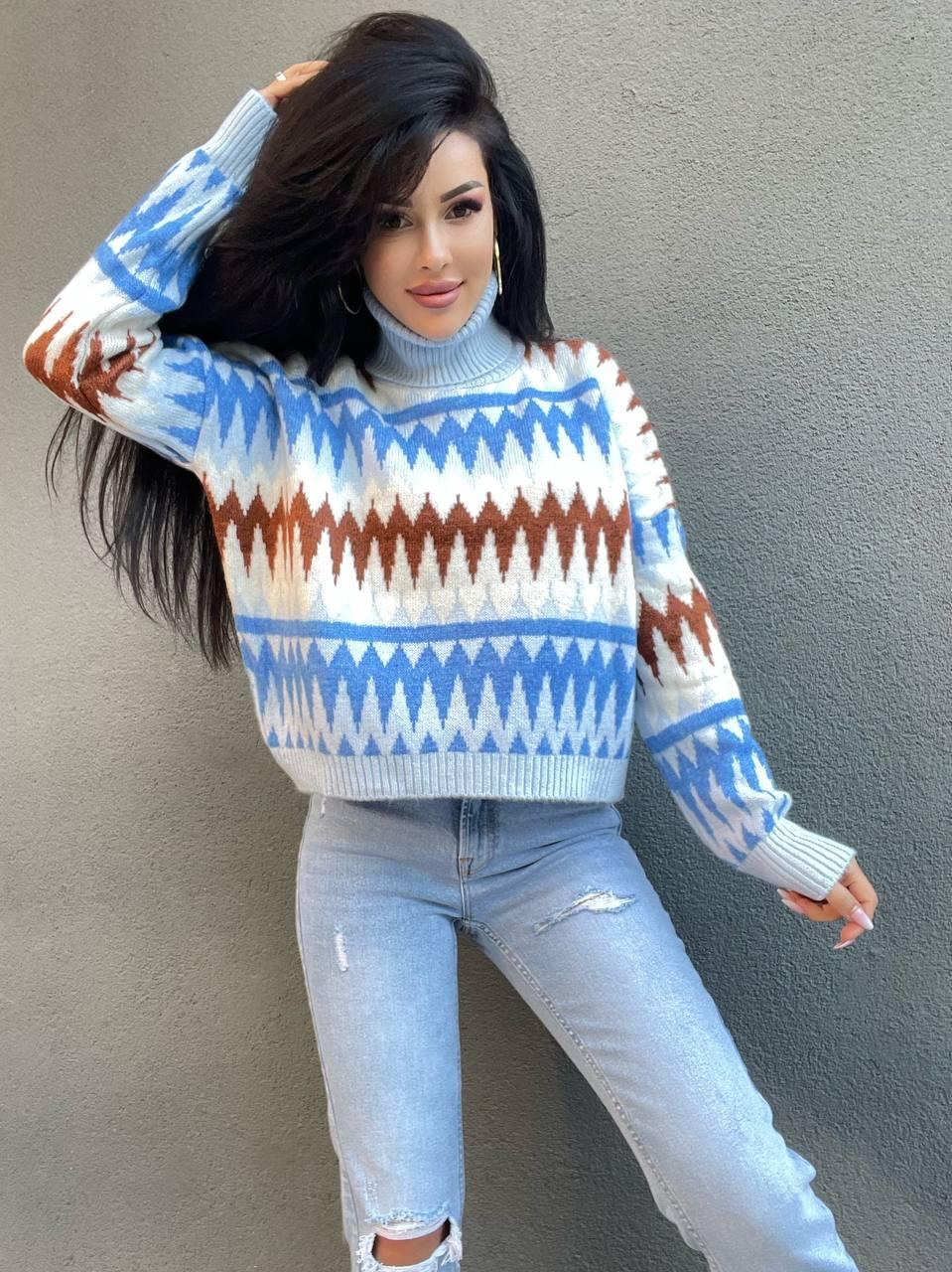 Жіночий теплий светр з високим коміром оверсайз із візерунковим в'язанням (р. 42-46) 9043031, фото 1