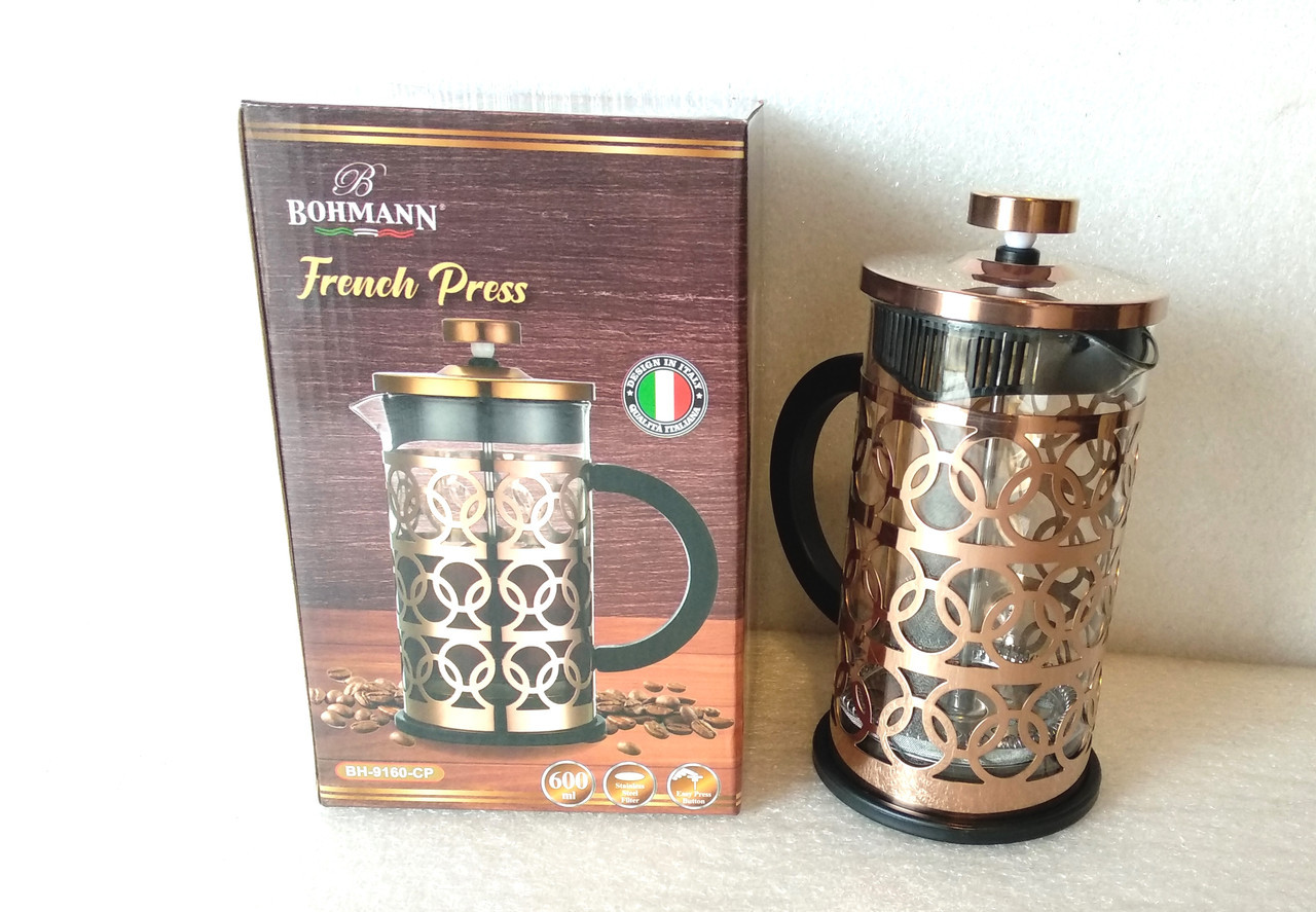 Френч-прес для кави та чаю 600 мл Bohmann BH-9160-CP скляний заварник