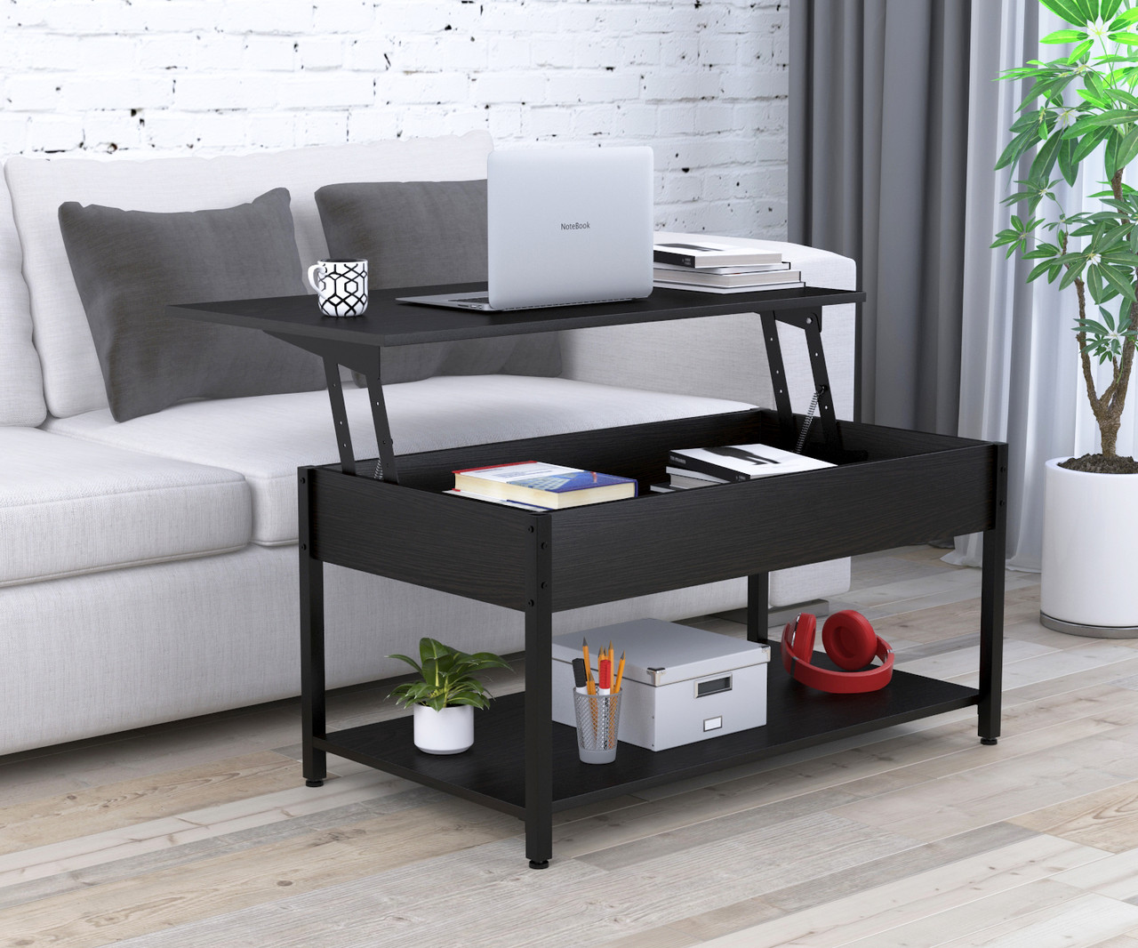 Журнальний столик-трансформер L-5 Slider Loft-Designer 940х540 мм з підйомною стільницею лдсп венге-темний