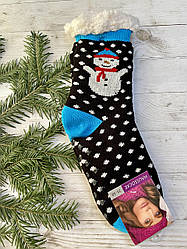 Шкарпетки жіночі з хутра,носки теплі, носки з овечої шерсті новорічні 35-38, 39-41 сніговик