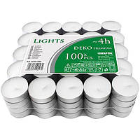 Свечи-таблетки чайные круглые набор 100 штук, без запаха, плавающие хозяйственные столовые парафиновые белые