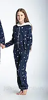 Теплый домашний комбинезон для девочки подростка пижама кигуруми WIKTORIA 911 темно-синий