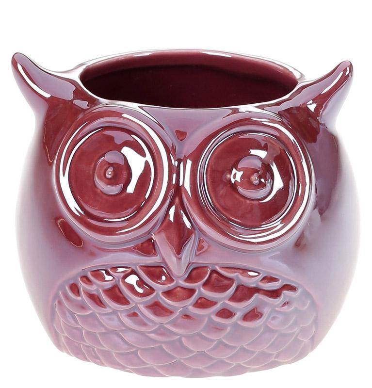Ваза керамічна "Сова" 10 см, перловий бордовий бордовий