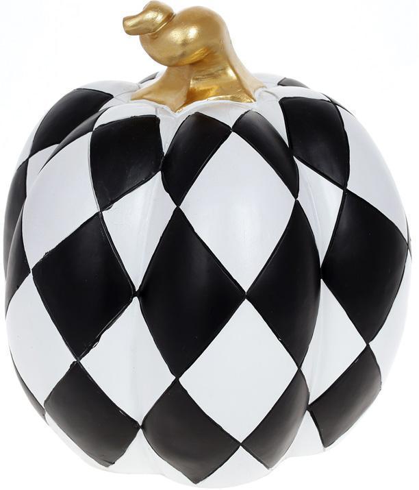 Декоративна фігура "Гарбуз" 21х21х23 см, полістоун, чорно-білий ромб із золотом