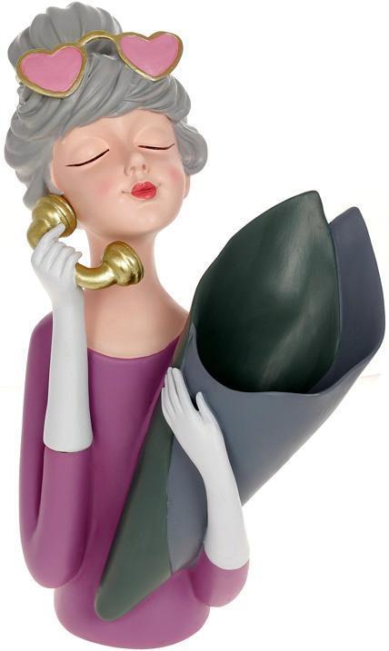 Ваза декоративна "Модниця" 13х25х38 см, полістоун, пурпуровий із сірим