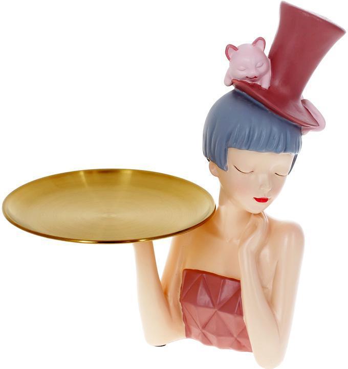 Підставка для прикрас "Дівчинка з Кішкою" 25х17х29 см, полістоун, рожевий