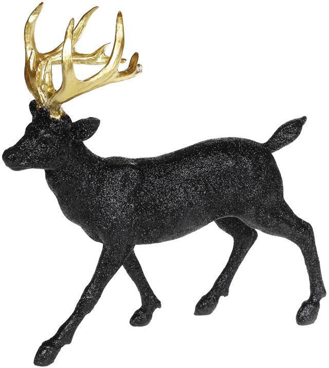 Статуетка декоративна «Олень із золотими рогами» 23х8х24 см, чорний із глітером