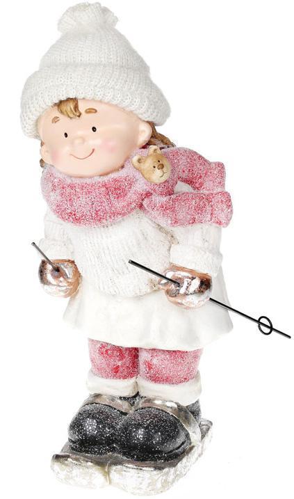 Фігура керамічна "Дівчинка в білому на лижах" 46 см