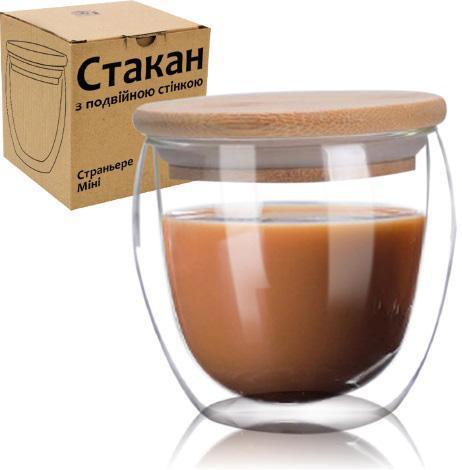 Склянка Lorenza 250 мл із подвійними стінками та бамбуковою кришкою