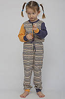 Подростковая пижама для девочки комбинезон домашний Roksana FAMILY TIME 1287 сине- желтий принт в полоску