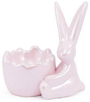Подставка для яйца "Умный кролик" 10см, перламутровая розовая с фигуркой кролика