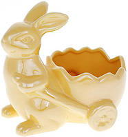Декоративное кашпо "Кролик с тележкой" 16.5х13х15см, керамика, жёлтый перламутр