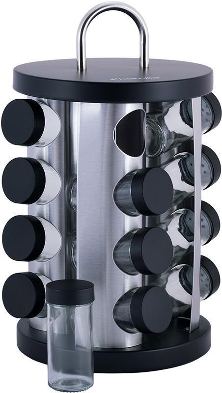 Набір ємностей для спецій Kamille Spice Silver 16 спецівників на круглій підставці 28х19х19 см