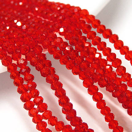 Намистини кришталеві 2,4х3 мм, червоний прозорий (уп.165-175 шт), фото 2