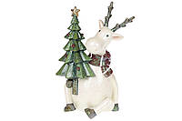 Декоративная статуэтка Лось с елкой, 20.6см, цвет - белый