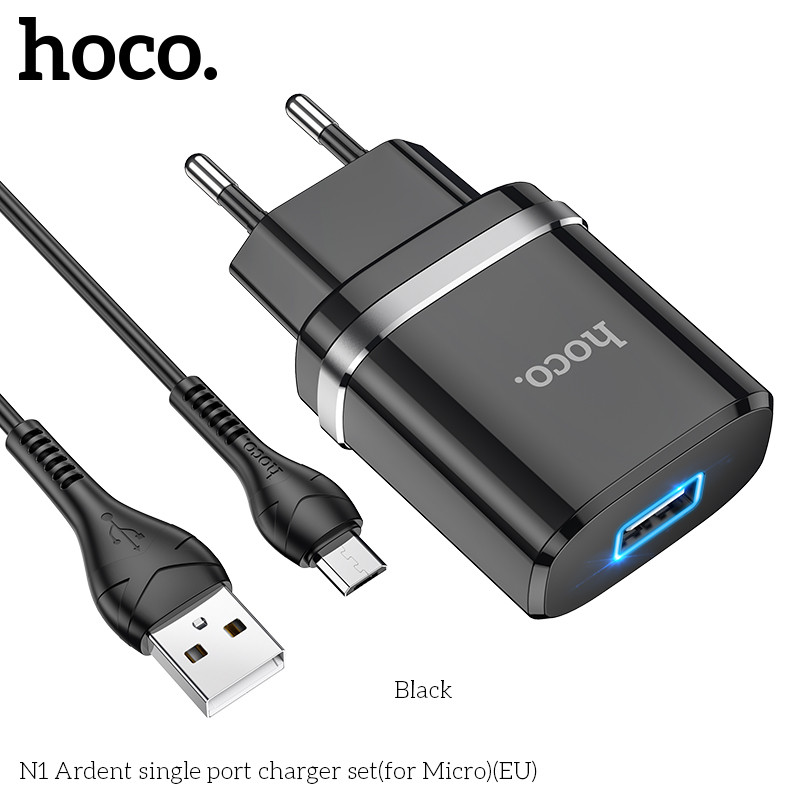 Адаптер мережевий Hoco Micro USB cable Ardent charger set N1 |1USB, 2.4A| (Safety Certified)