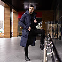 Зимняя парка мужская длинная до -25*С теплая Tank синяя | Куртка зима удлиненная Пальто ЛЮКС качества