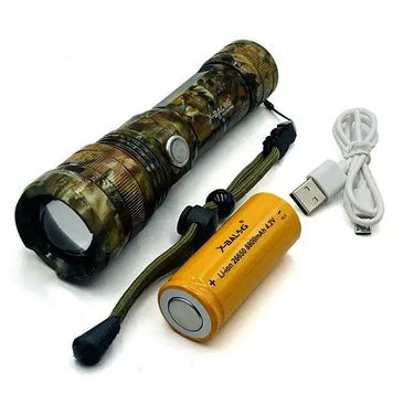 Ліхтарик ручний тактичний яскравий акумуляторний світлодіодний з USB зарядкою BL P512M-P90 камуфляжний