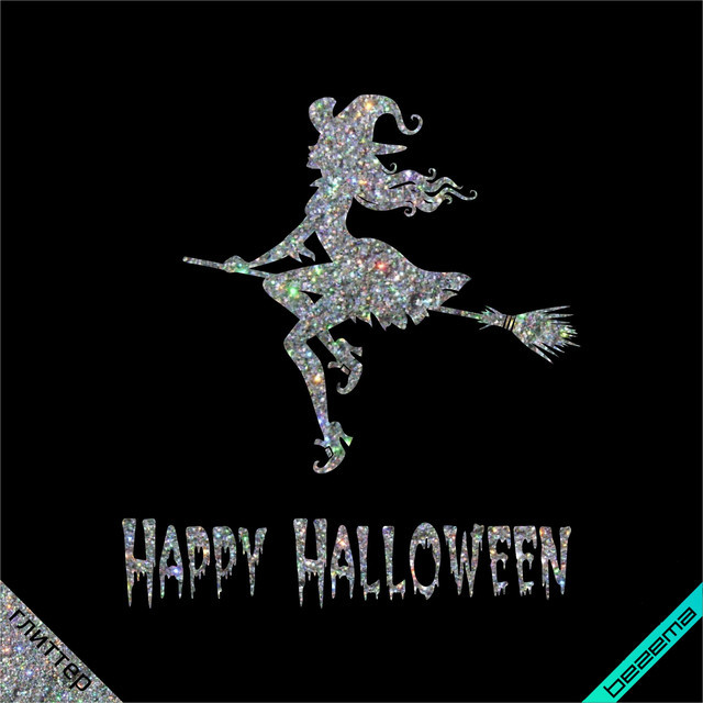 Термоаплікація Happy Halloween, відьма на мітлі [Свій розмір в асортименті]