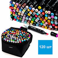 Набор скетч маркеров 120 цветов двухсторонние Touch Raven 120 шт./уп. в сумке для рисования цветные фломастеры