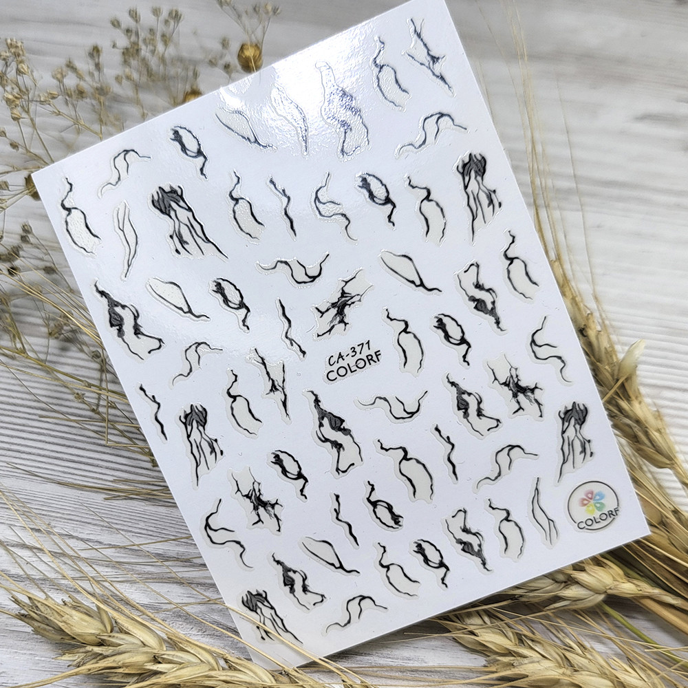 Наклейки для дизайну нігтів абстракція (чорно-біла) Nail stiker СА371