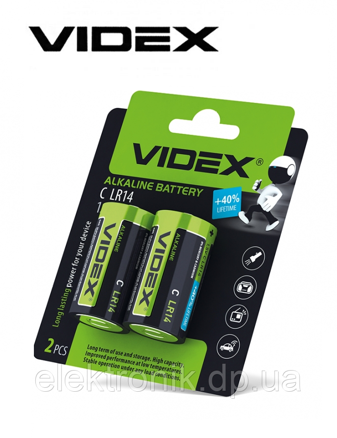 Батарейка лужна Videx LR14/C 2 шт BLISTER CARD (ціна за шт.)