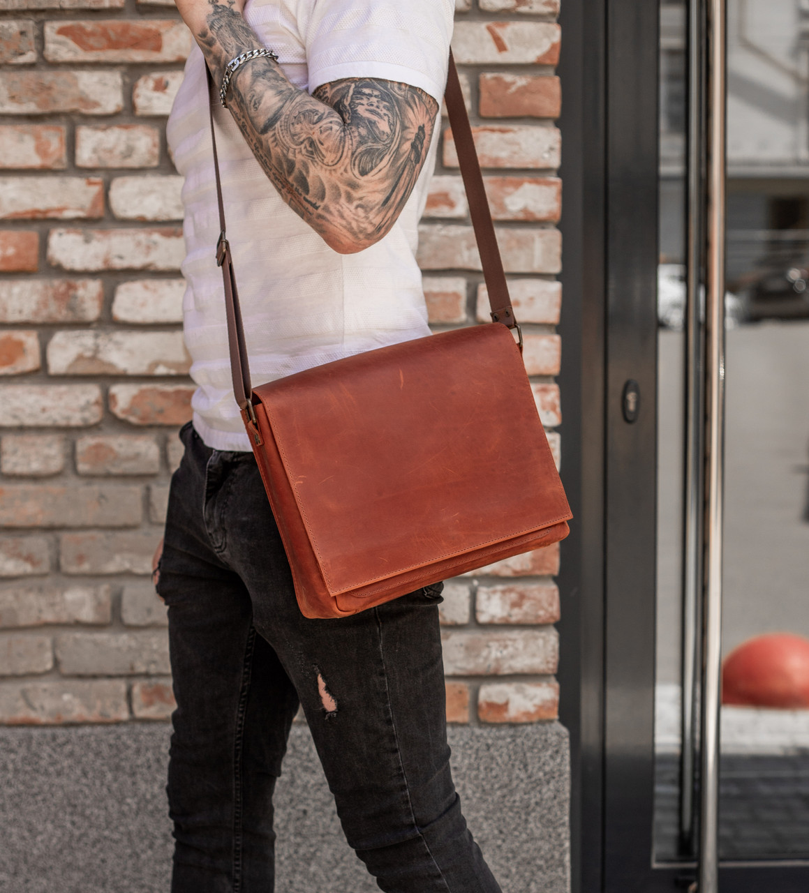 Чоловіча сумка Брендон з натуральної шкіри колір Коньяк