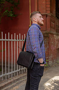 Шкіряна чоловіча сумка Брендон, натуральна шкіра італійський Краст, колір Чорний