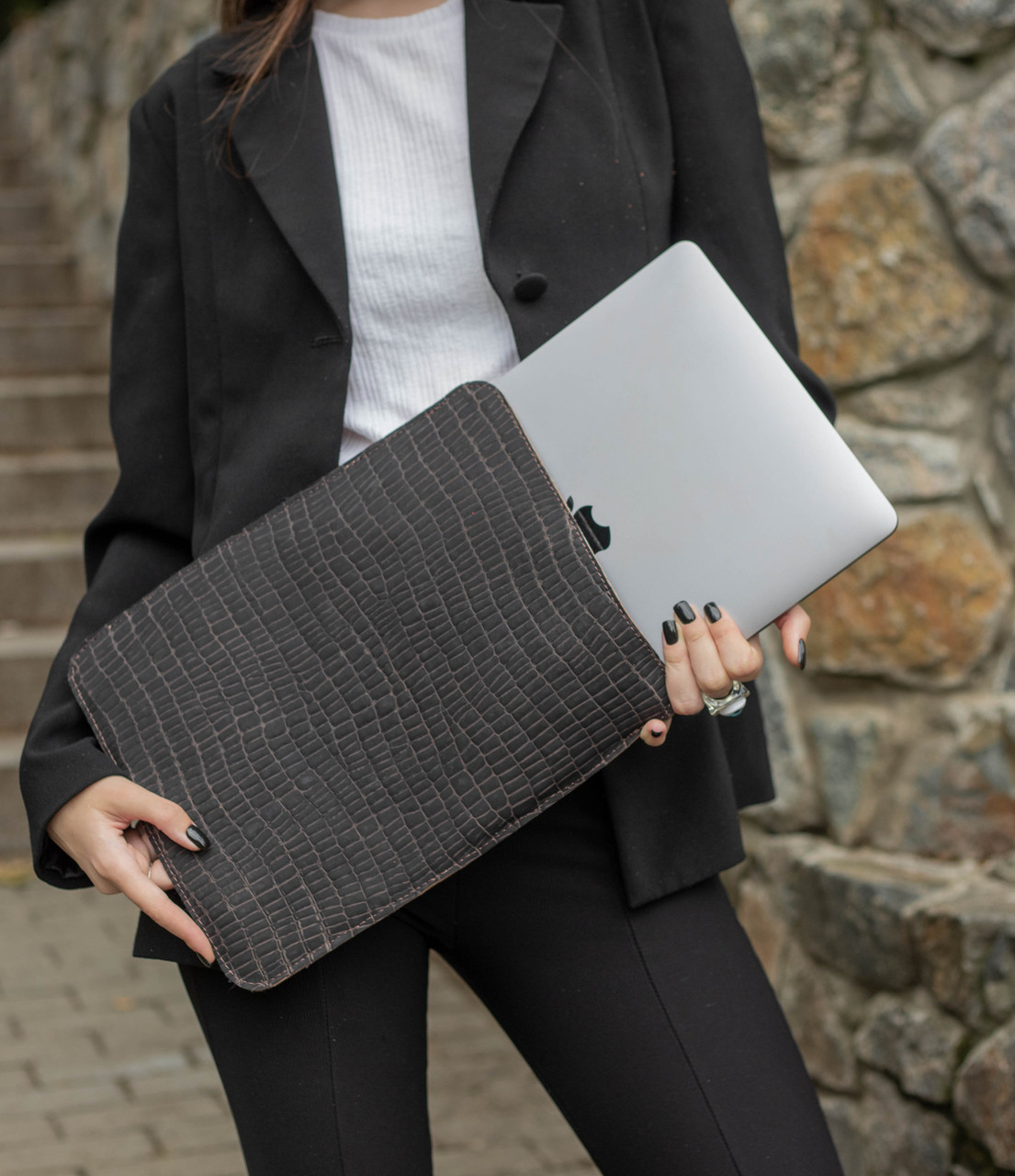 Шкіряний чохол для MacBook з повстю, Шкіра Італійський Краст, колір Коричневий