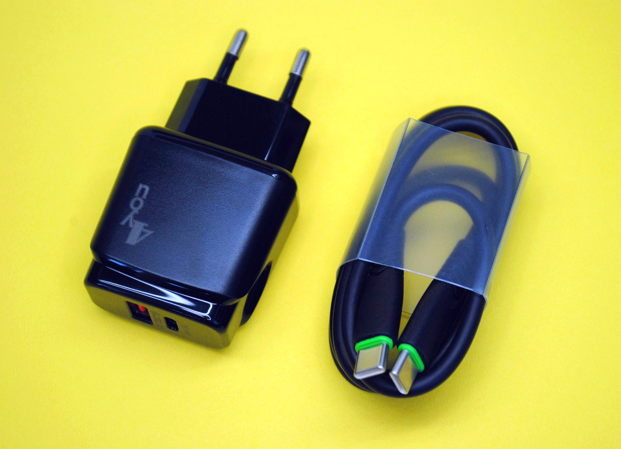 Зарядний пристрій Type-C/USB 4you A50 (PD 20W, Fast Charger QC 3.0) Black+кабель Type C-Type C