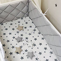 Бортики защита для детской кроватки стеганые серый+белый топ