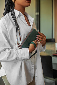 Жіночий гаманець клатч на  блискавці з ремінцем з натуральної шкіри колір Зелений