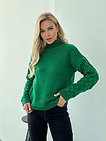 Женский вязаный свитер с объемными рукавами и воротником стойкой в фасоне оверсайз (р. 42-46) 4KF3011 Зеленый