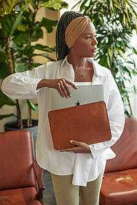 Чохол для MacBook Дизайн №2 з натуральної шкіри колір Коньяк